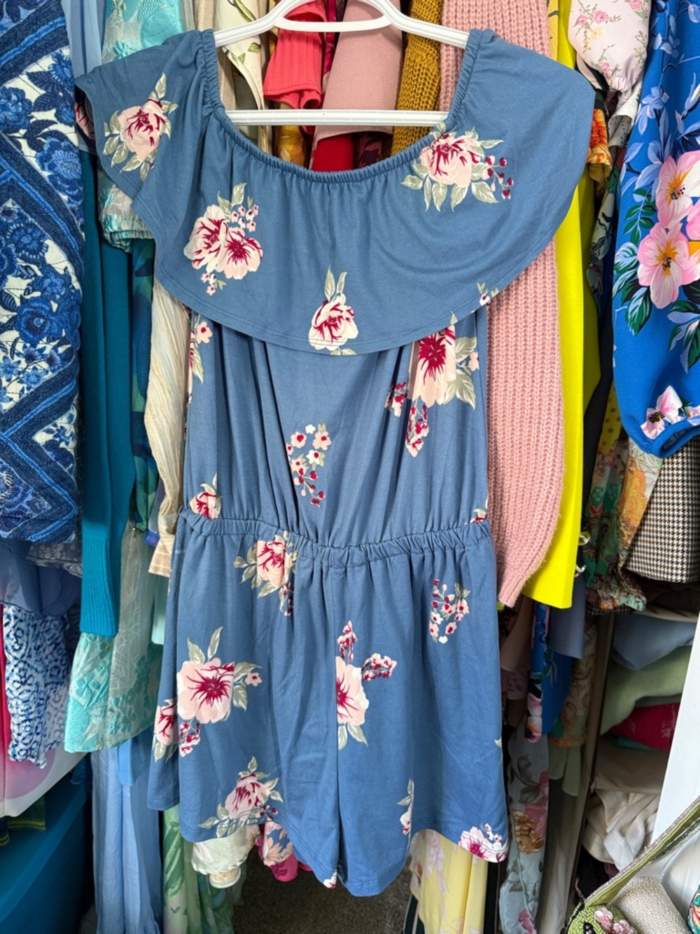 Blue Floral Off-Shoulder Romper